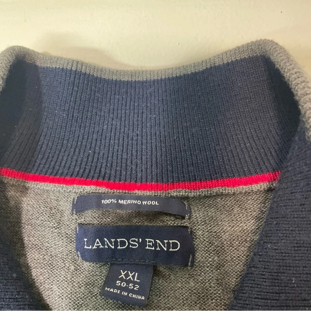 Gray quarter - Zip Men's Merino Wool Sweater - Lands End XXL (50-52)